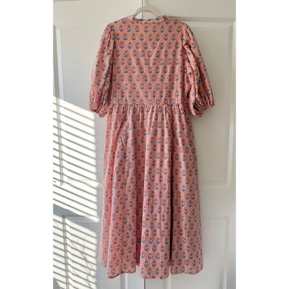 Marea Colette Coral Multi Floral Short Puff Sleeves Cottagecore Midi Dress Large - Picture 5 of 12